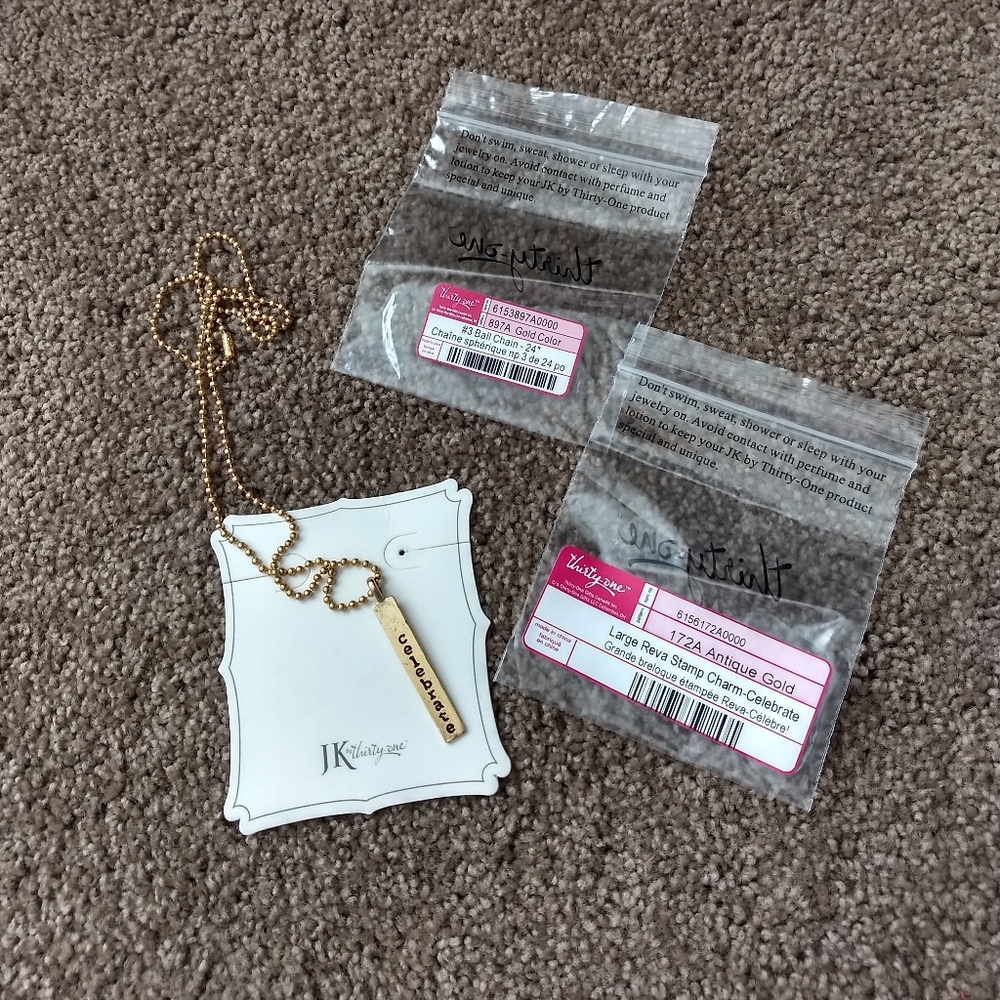 Thirty One Jewelry‎ Set 2” Celebrate Bar Necklace with 24” Gold Ball Chain